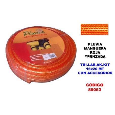 PLUVIA MANGUERA ROJA TRENZADA TRI.LAR.AK.KIT 15X20 MT+ACCESORIOS