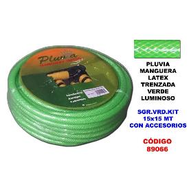 PLUVIA MANGUERA VERDE LATEX TRENZADA SGR.VRD.KIT 15X15 MT+ACCES.