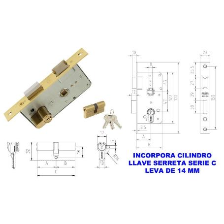 MCM CERRADURA EMBUTIR MADERA 1501-2-45 45 CANTO RECTO LATONADO