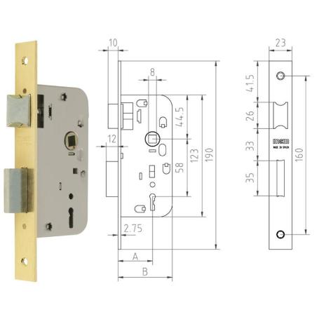 MCM CERRADURA EMBUTIR MADERA 1508-2-35 35 CANTO RECTO LATONADO