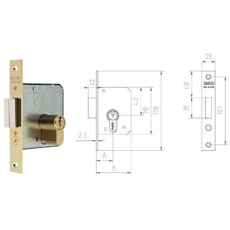 MCM CERRADURA EMBUTIR MADERA 1512-2-35 35 CANTO RECTO LATONADO