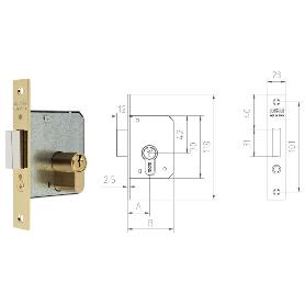 MCM CERRADURA EMBUTIR MADERA 1512-2-45 45 CANTO RECTO LATONADO