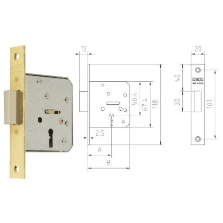 MCM CERRADURA EMBUTIR MADERA 1513-2-35 35 CANTO RECTO LATONADO