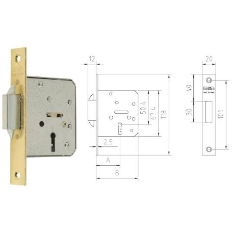 MCM CERRADURA EMBUTIR MADERA 1515-2-35 35 CANTO RECTO LATONADO