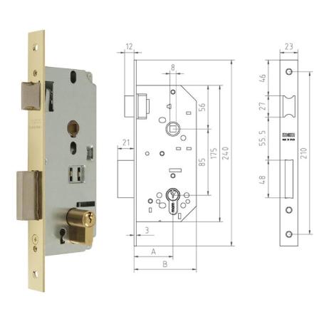 MCM CERRADURA EMBUTIR MADERA 1601-2-50 CANTO RECTO LATONADO