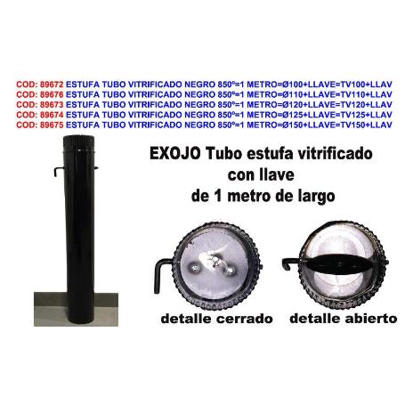 ESTUFA TUBO VITRIFICADO NEGRO 850º 1 METRO Ø150+LLAVE TV150+LLAV