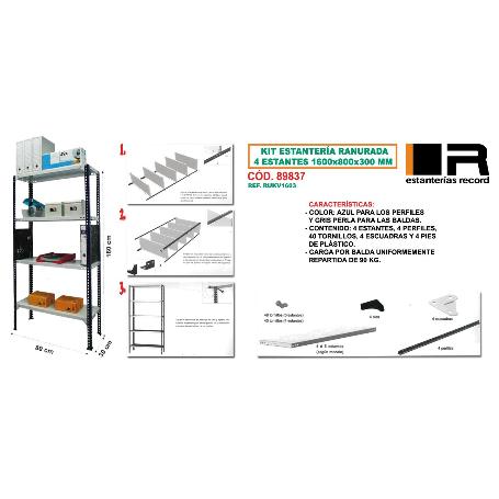 KIT ESTANTERIA RANURADA 4 ESTANTES 1600 X 800 X 300 RUKV1603