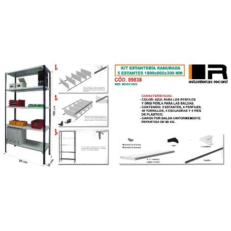 KIT ESTANTERIA RANURADA 5 ESTANTES 1800 X 900 X 300 RUKV1803