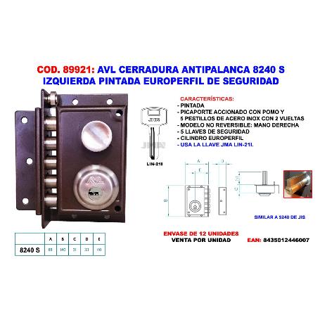 AVL CERRADURA ANTIPALANCA 8240 S IZDA. PINTAD EUROPERFIL SEGURID