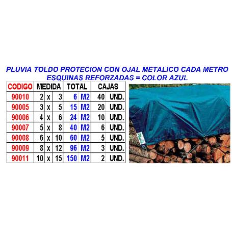 PLUVIA TOLDO PROTECCION+OJAL+REFUERZO   4X  6   24 M2 80GR AZUL