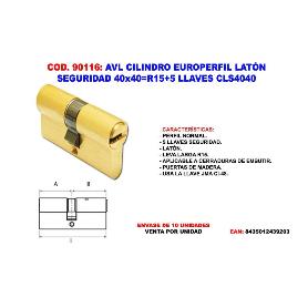 AVL CILINDRO EUROPERFIL LAT. SEGURIDAD 40X40 R15+5 LLAV. CLS4040