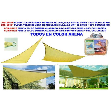 PLUVIA TOLDO SOMBRA CUADRADO 3,6X3,6 MT 160 GR-M2 90% OCULTACION