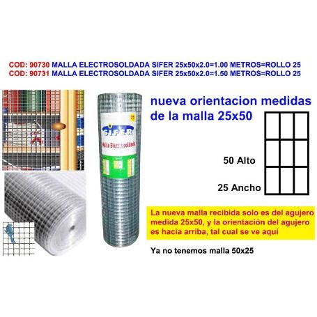 MALLA ELECTROSOLDADA SIFER 25X50X2.0 1.50 METROS ROLLO 25