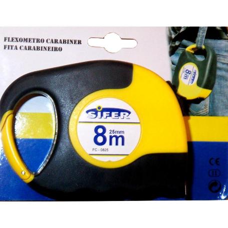 SIFER FLEXOMETRO CARABINER CAUCHO 8M 25MM