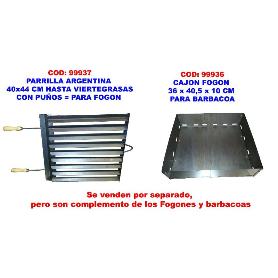 PARRILLA ARGENTINA 40X44 CM HASTA VIERTEGRASAS+PUÑOS PARA FOGON