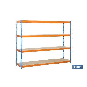 ESTANTERÍA MEDIA CARGA AZUL/NARANJA 4 BALDAS DE MADERA 2000 X 1500 X 600 MM