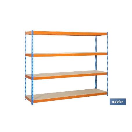 ESTANTERÍA MEDIA CARGA AZUL/NARANJA 4 BALDAS DE MADERA 2000 X 1500 X 600 MM