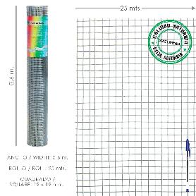 MALLA ELECTROSOLDADA GALVANIZADA 19X19 / 60 CM. ROLLO 25 METROS USO DOMESTICO