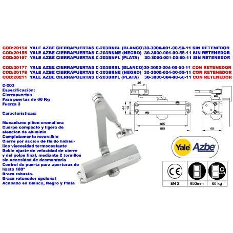 CIERRAPUERTAS DE SOBREPONER YALE 3500, CON BRAZO NORMAL. FUERZAS EN2/3/4. COLOR BLANCO.