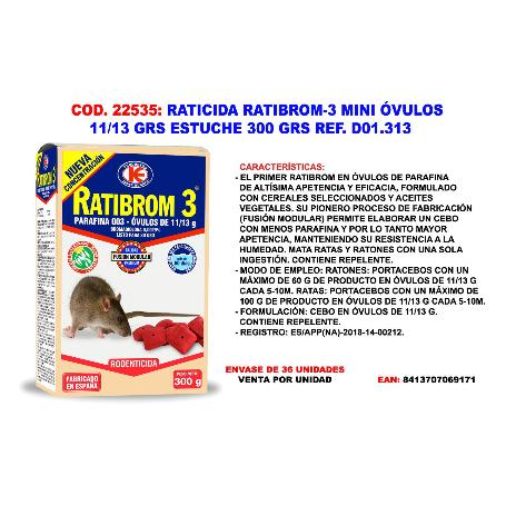 RATICIDA RATIBROM-3  MINI OVULOS 11-13 GR ESTUCHE 300 GR D01.313