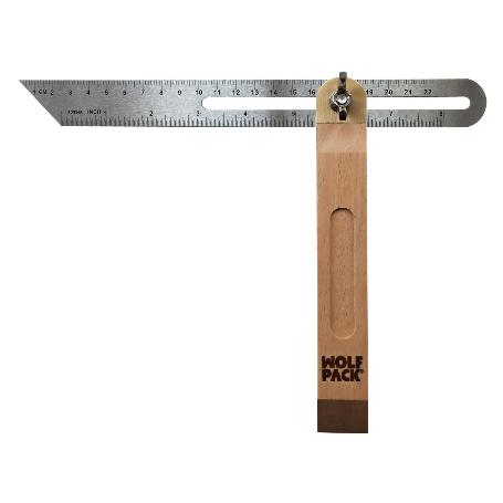 ESCUADRA MEDIDORA BISELADA CON ESCALA 22 CM. FALSA ESCUADRA, ESCUADRA BISELADA, ESCUADRA DE CARPINTERO, ESCUADRA CO