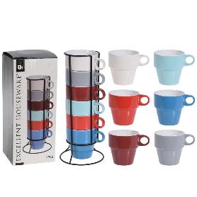 SOPORTE + 6 TAZAS MUG 300 ML COLORES LOTE