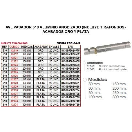 AVL PASADOR 510 ALUMINIO 250 MM ORO (CAJA 8 UNIDADES)