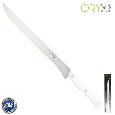 CUCHILLO HUSKY JAMONERO 25 CM. HOJA ACERO INOXIDABLE, CUCHILLO JAMON, CUCHILLO CORTAR JAMON MANGO ERGONOMICO BLANCO