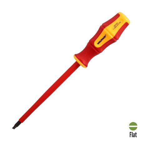 DESTORNILLADOR PLANO AISLADO CERTIFICADO VDE 1.000 V. MEDIDA 1,2 X Ø 6,5 X 150 MM. DESTORNILLADOR SEGURIDAD ELECTRI