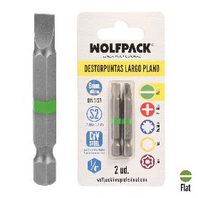 PUNTAS DESTORNILLADOR LARGO PLANO 6 MM. (2 PIEZAS). ACERO S2 AL CROMO VANADIO. PUNTAS HEXAGONALES, DESTORPUNTAS,
