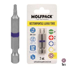 PUNTAS LARGAS DESTORNILLADOR TORX T10 (2 PIEZAS). ACERO S2 AL CROMO VANADIO. PUNTAS HEXAGONALES, DESTORPUNTAS,