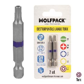PUNTAS LARGAS DESTORNILLADOR TORX T25 (2 PIEZAS). ACERO S2 AL CROMO VANADIO. PUNTAS HEXAGONALES, DESTORPUNTAS,