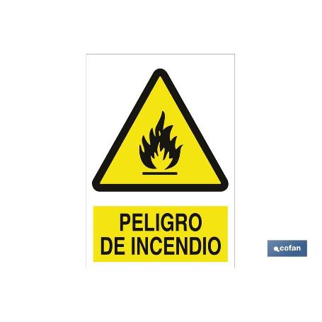 SEÑAL POLIESTIRENO 210X148 MM. PELIGRO DE INCENDIO