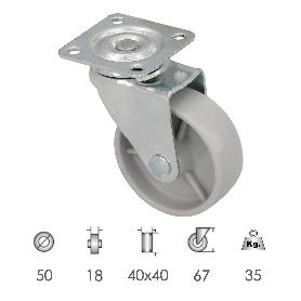 RUEDA DOMESTICA Ø 50 MM. CON PLACA 40X40 MM.