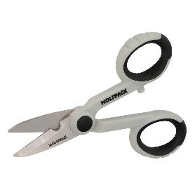 TIJERAS ELECTRICISTA 140 MM. MANGO TPR NO TENSION. HOJAS ACERO INOXIDABLE, ERGONOMICAS, TIJERAS CORTAR CABLE, PELAC