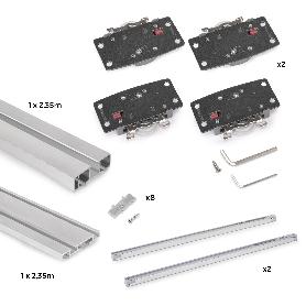 EMUCA KIT DE HERRAJES PARA ARMARIO 2 PUERTAS CORREDERAS Y CIERRE SUAVE FLOW2 CON CARRILES DE SUPERFICIE 2.35M, TABL