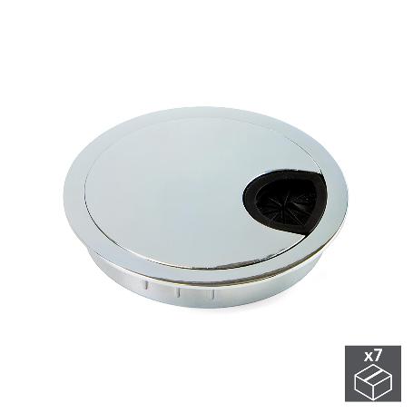 EMUCA LOTE DE 7 TAPAS PASACABLES CIRCULARES, DIÁMETRO 80MM, PARA ENCASTRAR, ZAMAK, CROMADO