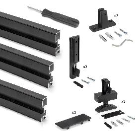  LOTE DE 3 ESTRUCTURAS ZERO CON HERRAJES Y PERFILES PARA MONTAJE AL SUELO Y A PARED CON NIVELADOR RECTANGULAR, ALUM