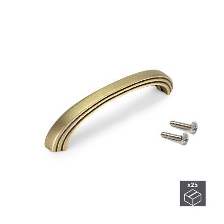 EMUCA LOTE DE 25 TIRADORES PARA MUEBLE MOMBASA, L144MM, INTEREJE 128MM, ZAMAK, ORO VIEJO