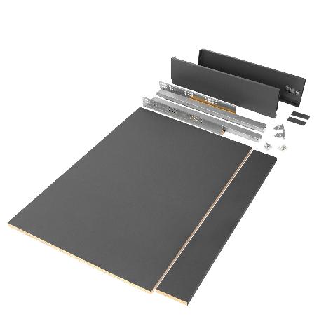  KIT DE CAJÓN PARA COCINA O BAÑO VERTEX DE ALTURA 93MM CON TABLEROS INCLUIDOS, MÓDULO 900MM, GRIS ANTRACITA