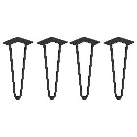  LOTE DE 4 PATAS HAIRPIN DE 2 VARILLAS PARA MESA, ALTURA 400MM, ACERO, PINTADO NEGRO