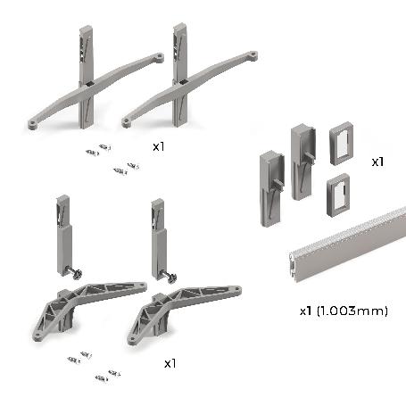  KIT DE SOPORTES PARA 1 ESTANTE DE MADERA, 1 MÓDULO Y 1 BARRA DE COLGAR DE LONGITUD 1M ZERO, ZAMAK, PINTADO COLOR G