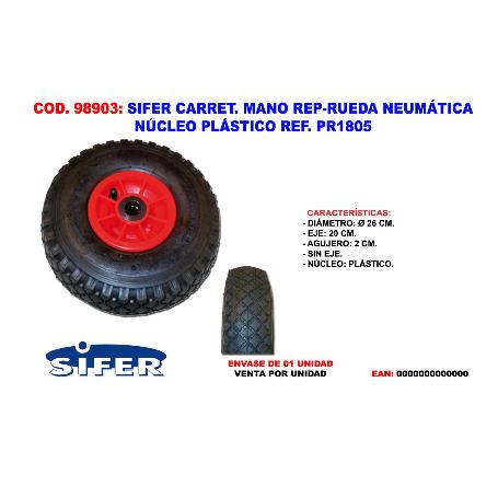 SIFER CARRET.MANO RUEDA NEUMAT NUCLEO PLASTICO 260X75MM EJE 20