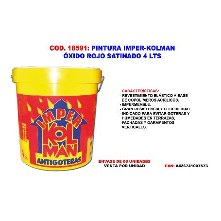 KOLMAN PINTURA IMPERMEAB ANTIGOTERA ROJO GRANA SAT 4 LT.