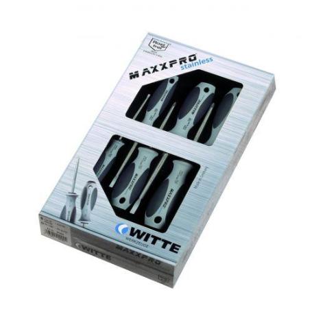 WITTE-670001-JUEGO DE 5 DESTORNILLADORES MAXXPRO INOXIDABLE PUNTAS PLANAS Y PZ