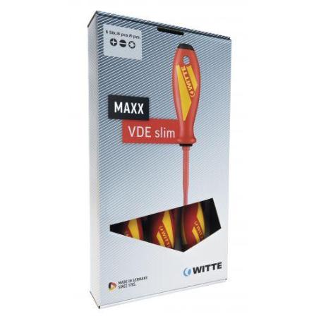 WITTE-653773-JUEGO DE 6 DESTORNILLADORES AISLADOS CON VARILLA REDUCIDA MAXX VDE SLIM (PL + PH)