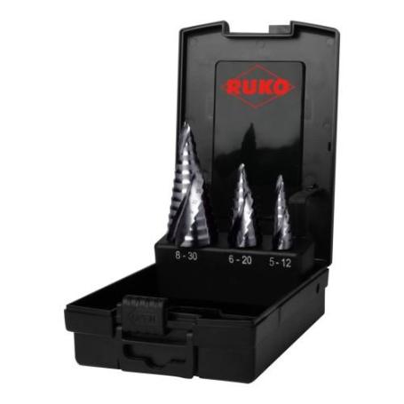 RUKO-101626PRO-JUEGO DE 3 BROCAS ESCALONADAS ULTIMATECUT HSS RUNATEC CON FLOWSTEP 