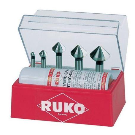 RUKO-102142-JUEGO DE 5 AVELLANADORES CÓNICOS DIN 335 FORMA C HSS 90&#XB0;