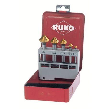 RUKO-102154T-JUEGO DE 5 AVELLANADORES CÓNICOS DIN 335 FORMA C HSS-TIN 90&#XB0;