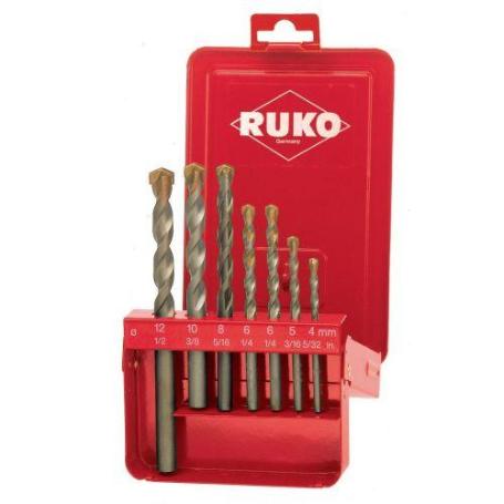 RUKO-205256-JUEGO DE BROCAS DE PERCUSIÓN PUNTA METAL DURO, 7 PCS.